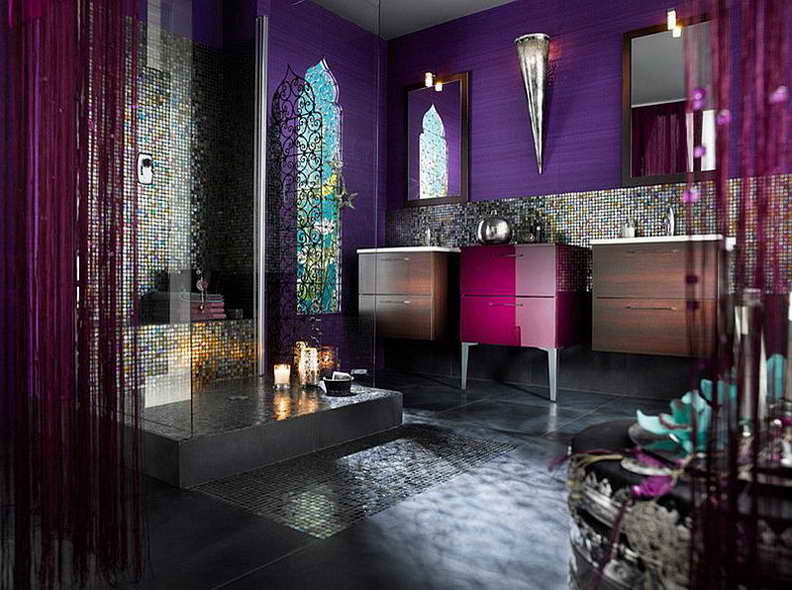 Фиолетовая ванная комната (42 фото): «магический» интерьер